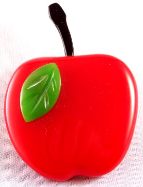 SZ62 Shultz red bakelite apple pin